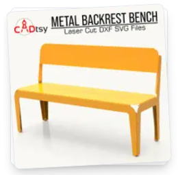 A park scene featuring a stylish metal bench and other outdoor seating, all created from DXF bench and seating plans.