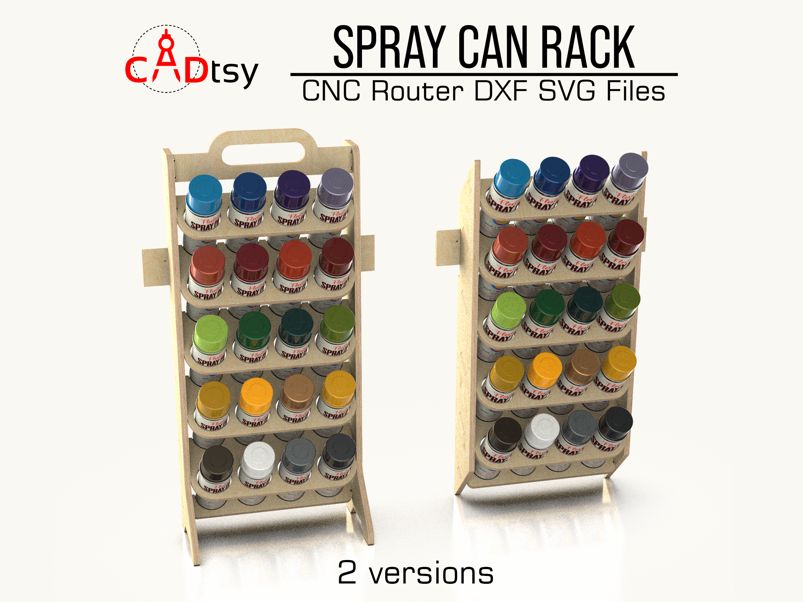 Download precision DXF/SVG files for CNC router cutting to build your spray paint can holder rack. Enhance workshop garage organization with easy-to-follow, compatible, and durable designs.
