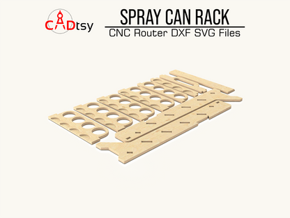 Download precision DXF/SVG files for CNC router cutting to build your spray paint can holder rack. Enhance workshop garage organization with easy-to-follow, compatible, and durable designs.