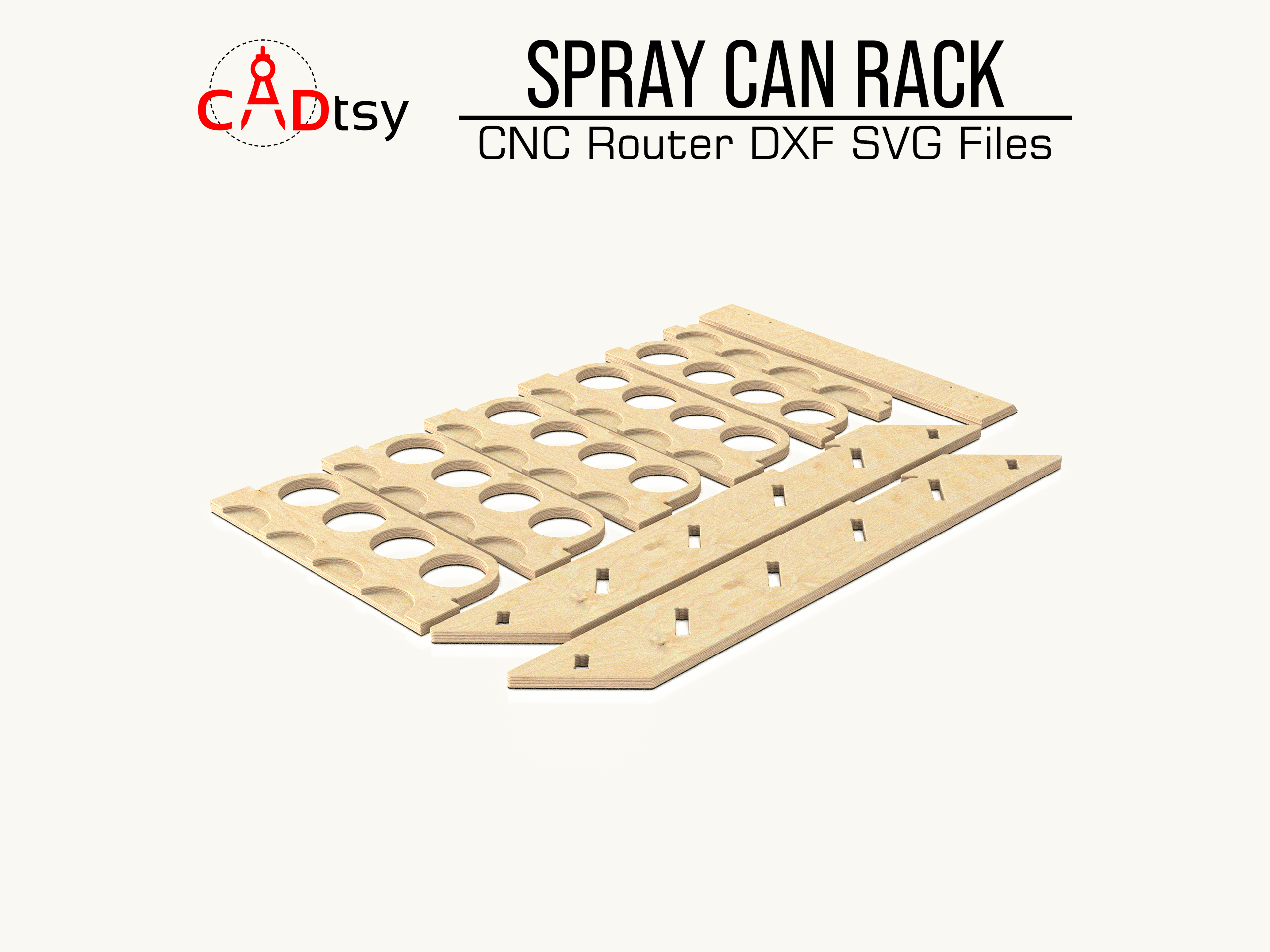 Download precision DXF/SVG files for CNC router cutting to build your spray paint can holder rack. Enhance workshop garage organization with easy-to-follow, compatible, and durable designs.