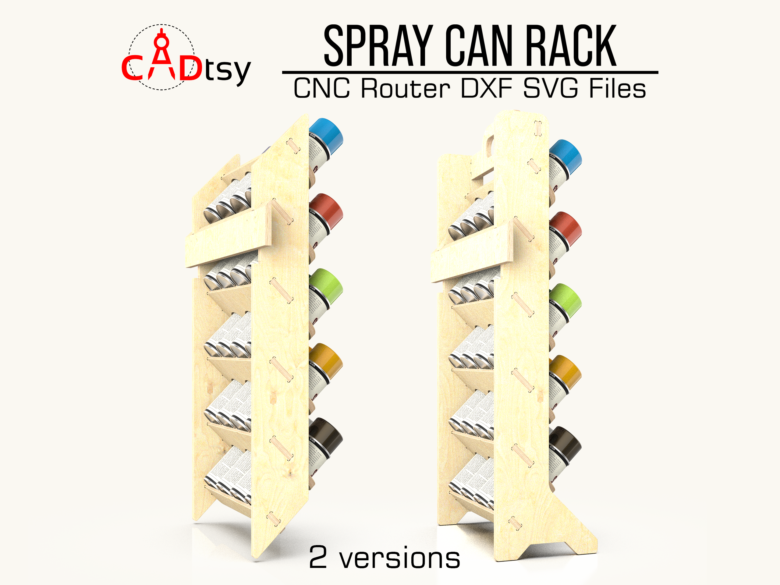 Download precision DXF/SVG files for CNC router cutting to build your spray paint can holder rack. Enhance workshop garage organization with easy-to-follow, compatible, and durable designs.