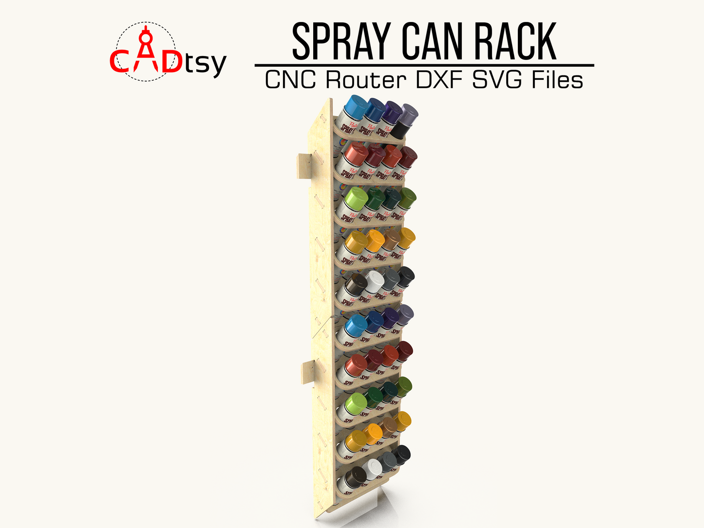 Download precision DXF/SVG files for CNC router cutting to build your spray paint can holder rack. Enhance workshop garage organization with easy-to-follow, compatible, and durable designs.