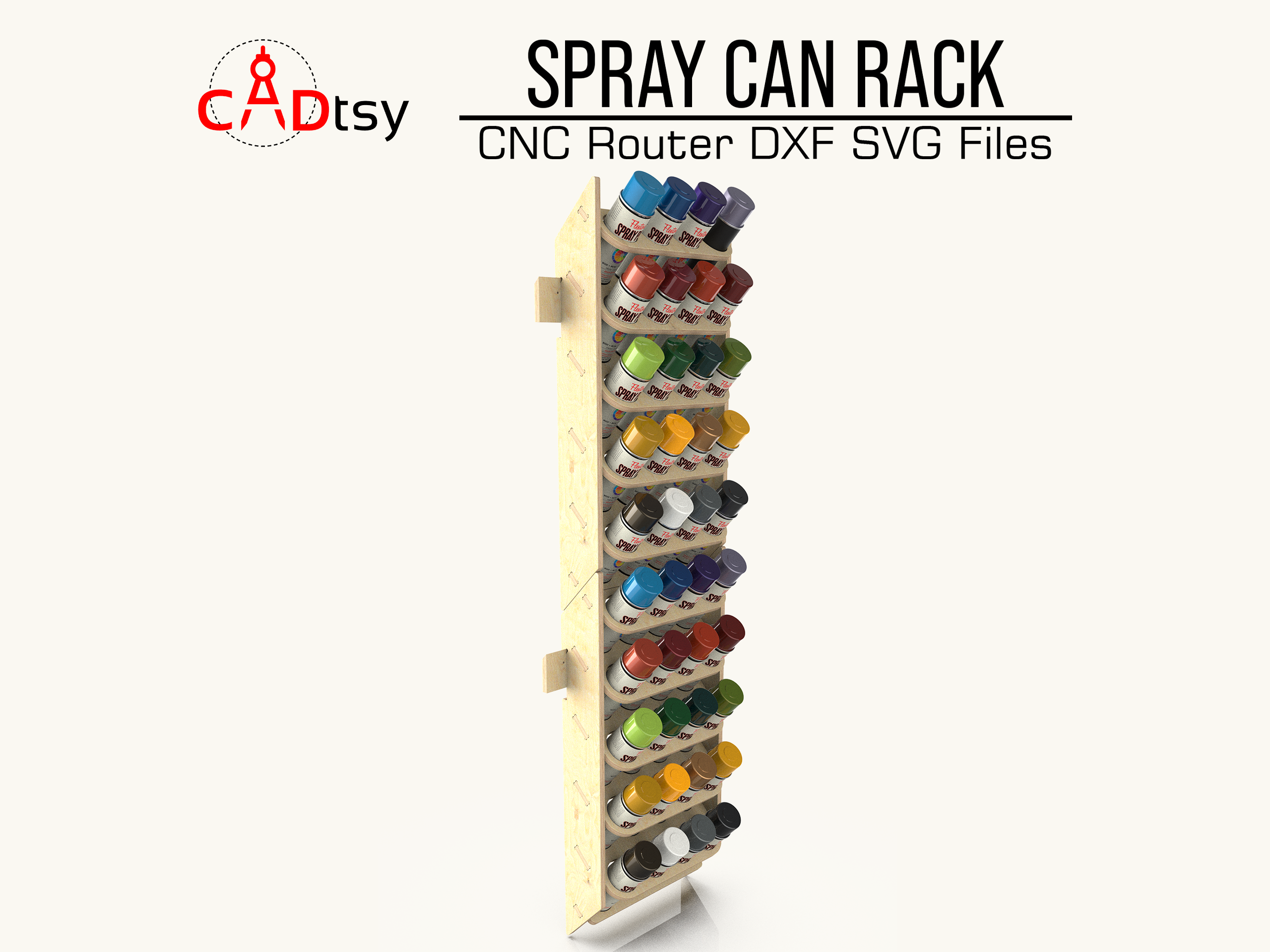 Download precision DXF/SVG files for CNC router cutting to build your spray paint can holder rack. Enhance workshop garage organization with easy-to-follow, compatible, and durable designs.