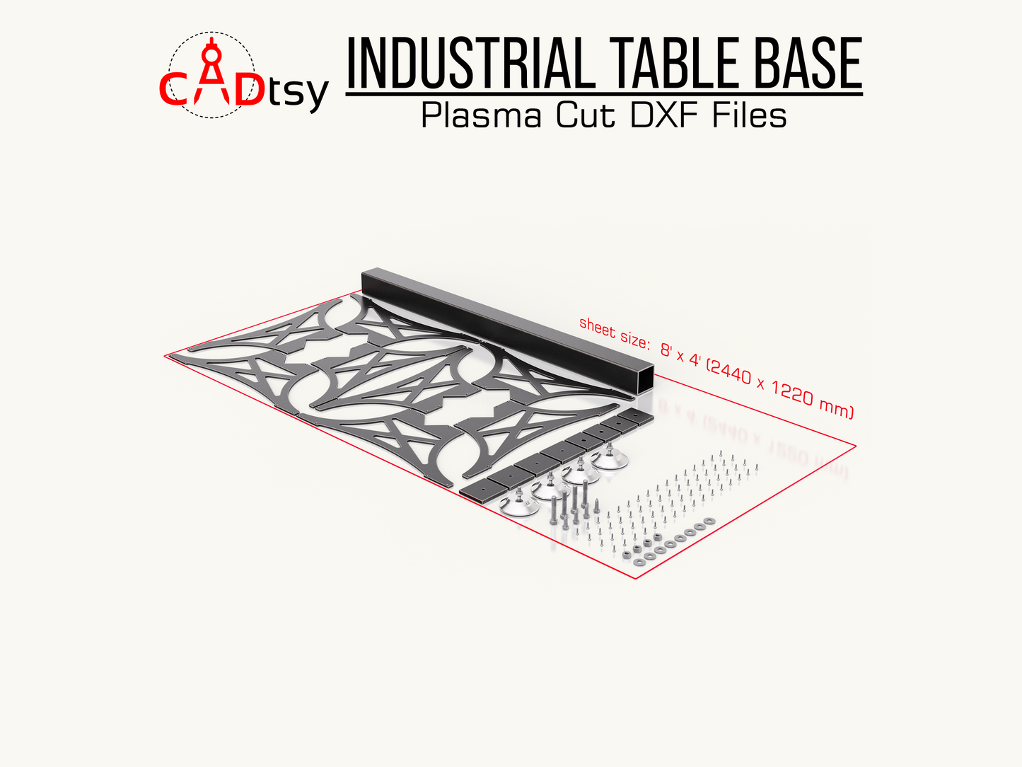 CADtsy - Industrial Table Leg Base DXF Plasma Cutting CNC Files | Laser Cut Pattern for Dining Table Metal Base