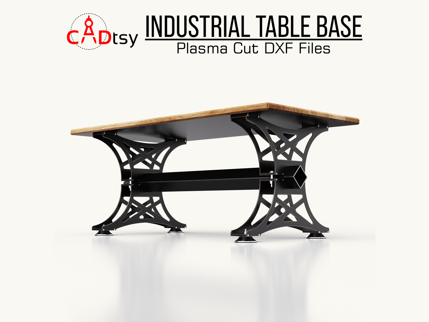 CADtsy - Industrial Table Leg Base DXF Plasma Cutting CNC Files | Laser Cut Pattern for Dining Table Metal Base
