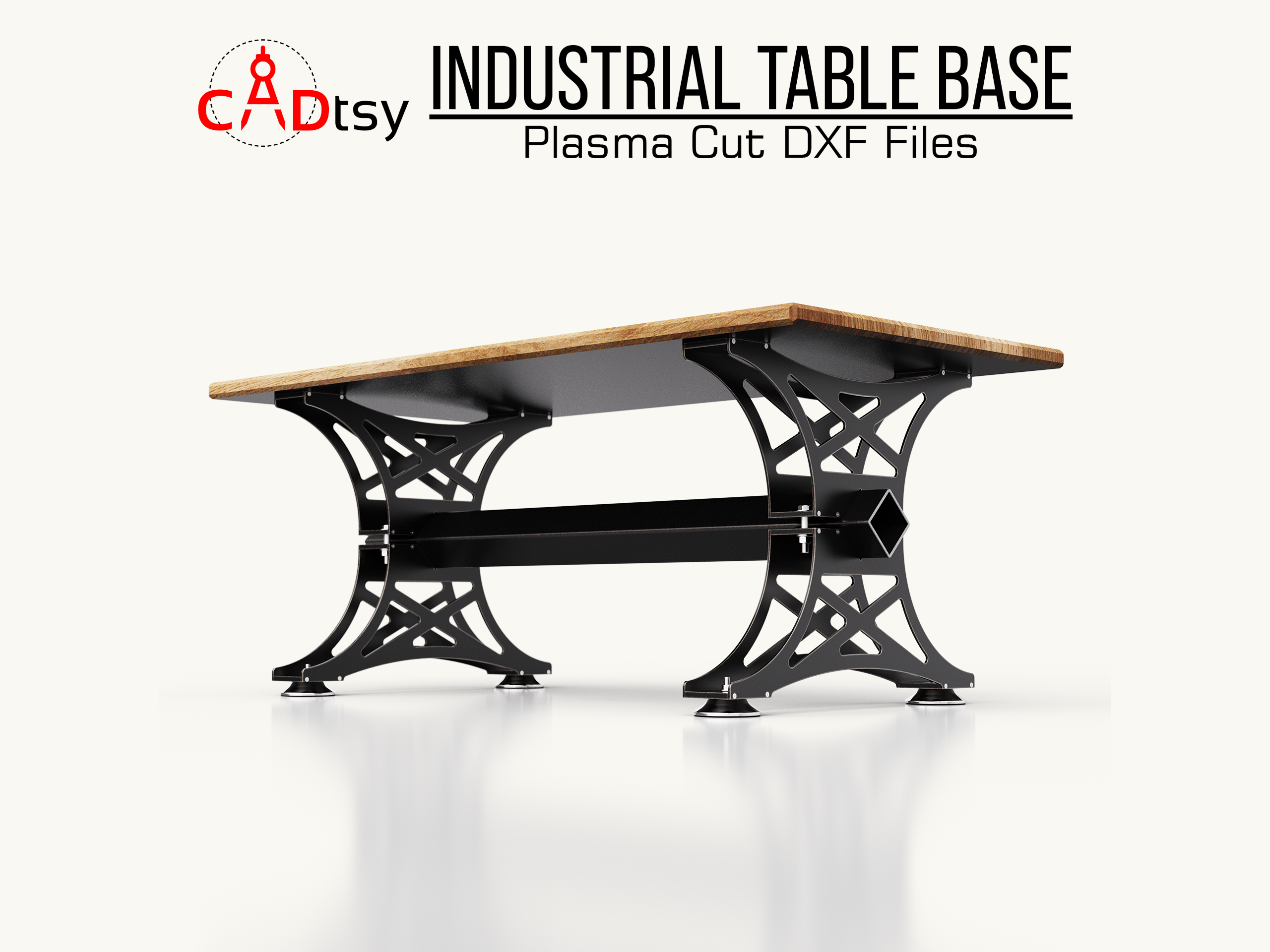 CADtsy - Industrial Table Leg Base DXF Plasma Cutting CNC Files | Laser Cut Pattern for Dining Table Metal Base
