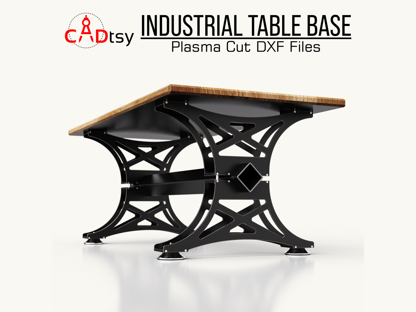 CADtsy - Industrial Table Leg Base DXF Plasma Cutting CNC Files | Laser Cut Pattern for Dining Table Metal Base