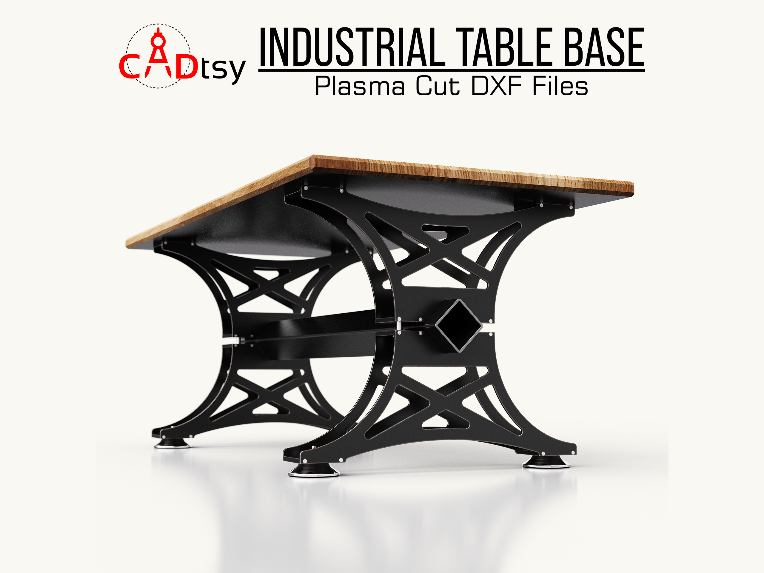 CADtsy - Industrial Table Leg Base DXF Plasma Cutting CNC Files | Laser Cut Pattern for Dining Table Metal Base
