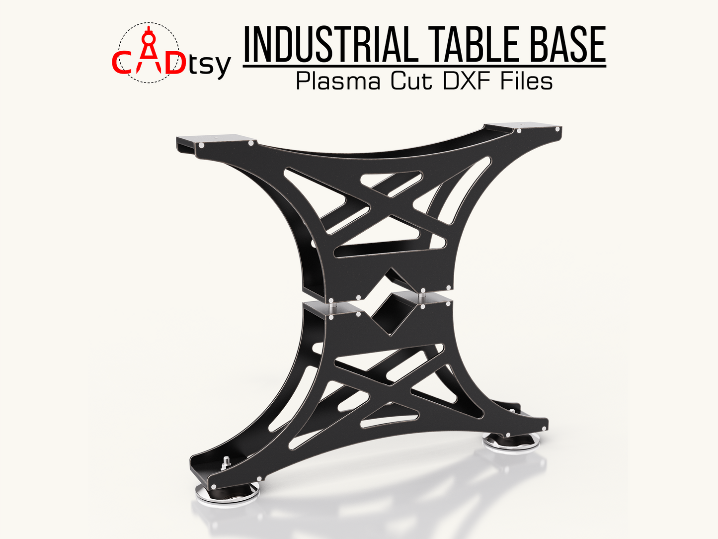 CADtsy - Industrial Table Leg Base DXF Plasma Cutting CNC Files | Laser Cut Pattern for Dining Table Metal Base