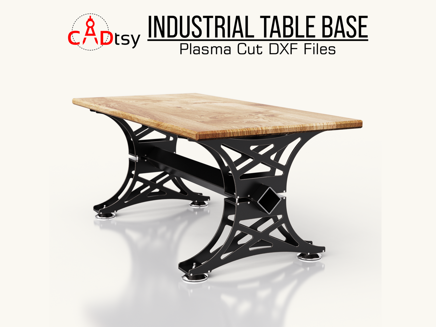 CADtsy - Industrial Table Leg Base DXF Plasma Cutting CNC Files | Laser Cut Pattern for Dining Table Metal Base