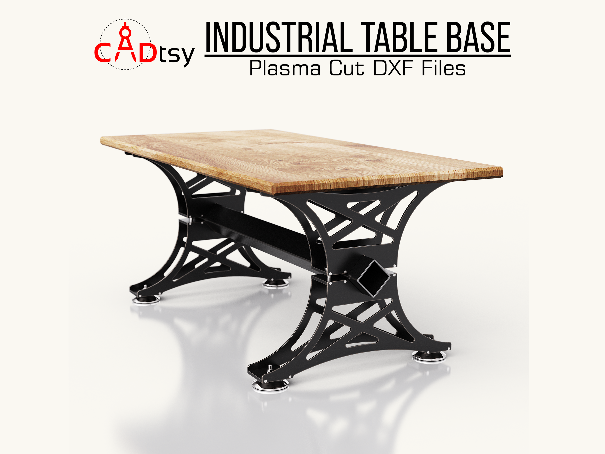 CADtsy - Industrial Table Leg Base DXF Plasma Cutting CNC Files | Laser Cut Pattern for Dining Table Metal Base