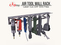 A black metal air tool wall rack holding several pneumatic tools, made from a DXF file.