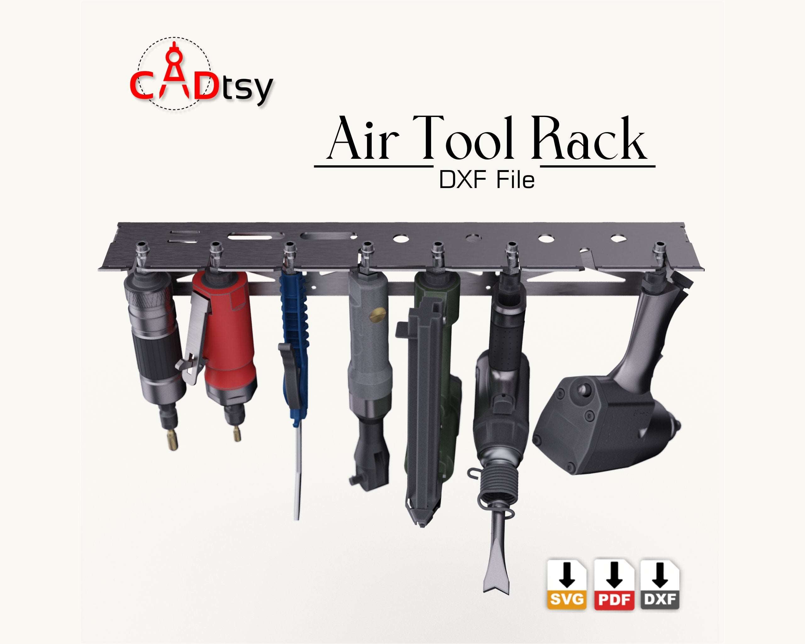 Front view of the fully loaded air tool organizer.