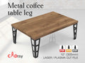 A set of stylish metal table legs in two different heights, made from coffee table legs DXF files, shown ready to be attached to a tabletop.