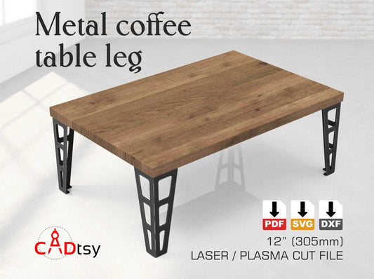 A set of stylish metal table legs in two different heights, made from coffee table legs DXF files, shown ready to be attached to a tabletop.