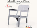 A contemporary metal lounge chair, made from a DXF file, shown fully assembled in a modern living room.