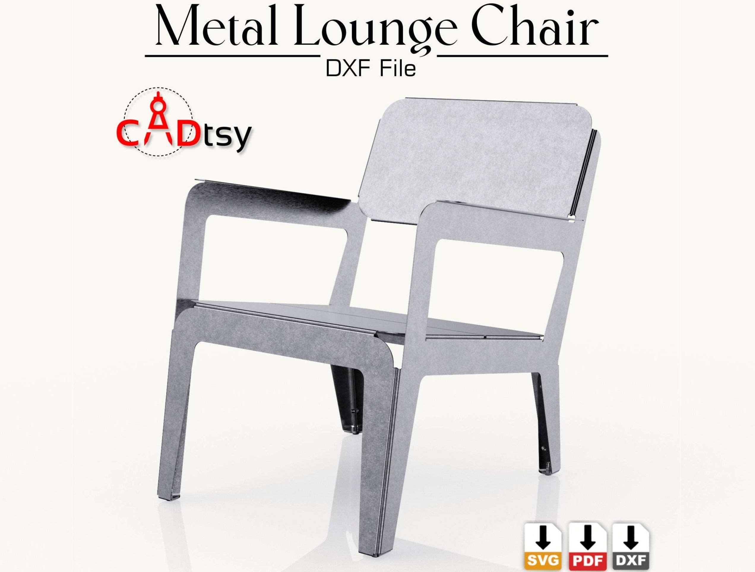 A contemporary metal lounge chair, made from a DXF file, shown fully assembled in a modern living room.