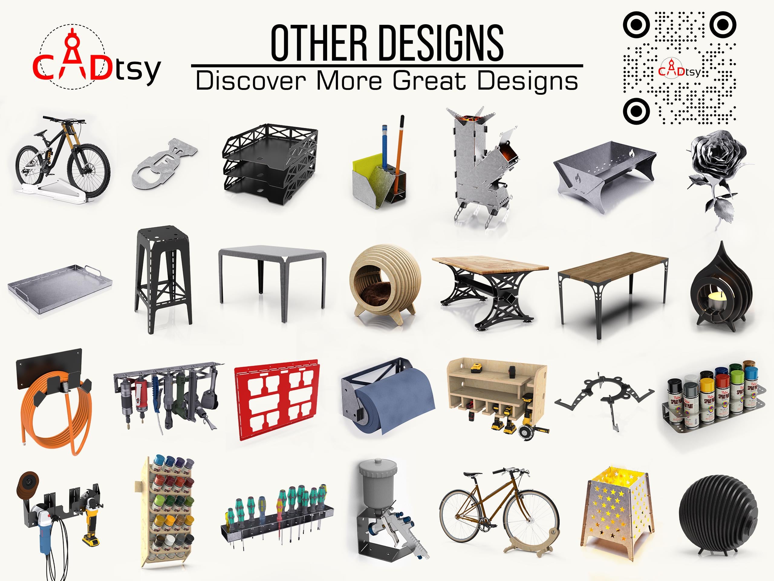 A collage picture featuring other CADtsy designs for plasma, laser, and CNC router cutting that may interest buyers.