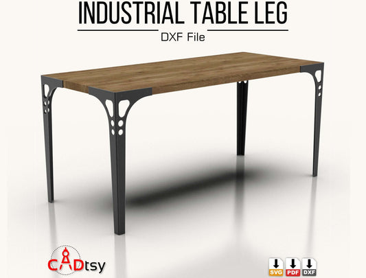 A single, 29-inch tall industrial-style metal table leg, made from a DXF file, shown ready to be attached to a dining table or desk top.