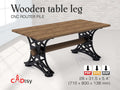 A sturdy industrial-style wooden table base, made from a DXF file, shown ready to support a large tabletop.