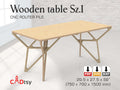 A modern wooden table or desk with a geometric base, made from CNC router files, shown in a stylish home office.