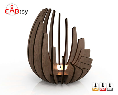Tea Light Candle Holder. Laser cut wooden brown plywood candlestick Lamp. ball shaped decor for cozy home interior
