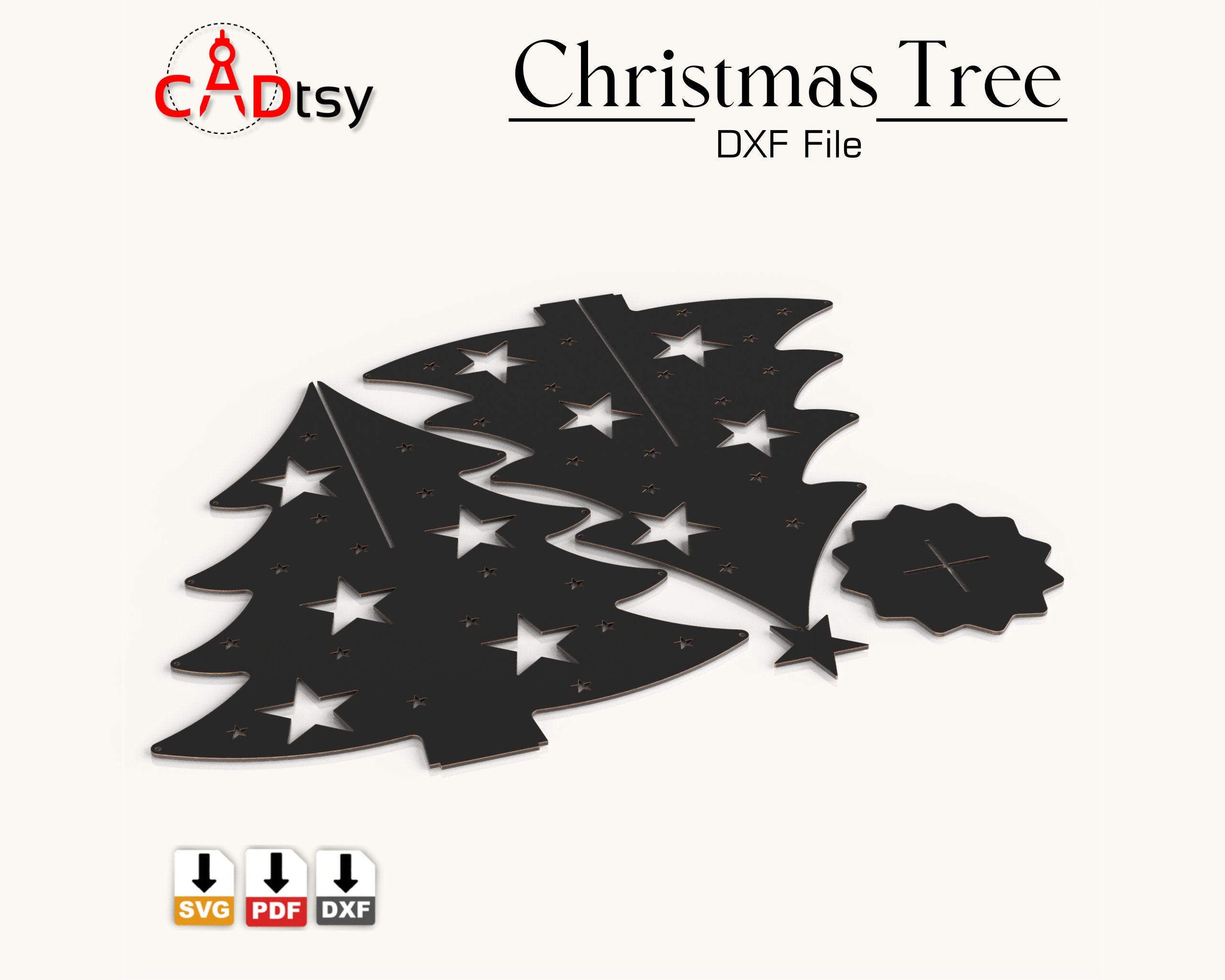 Christmas Tree CNC Laser Cutting DXF / SVG File, Metal Decoration, Digital Download.