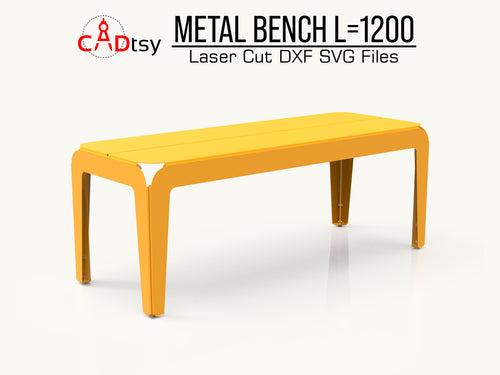 A sleek, modern 1200mm metal bench, made from DXF files, shown in a stylish indoor or outdoor setting.