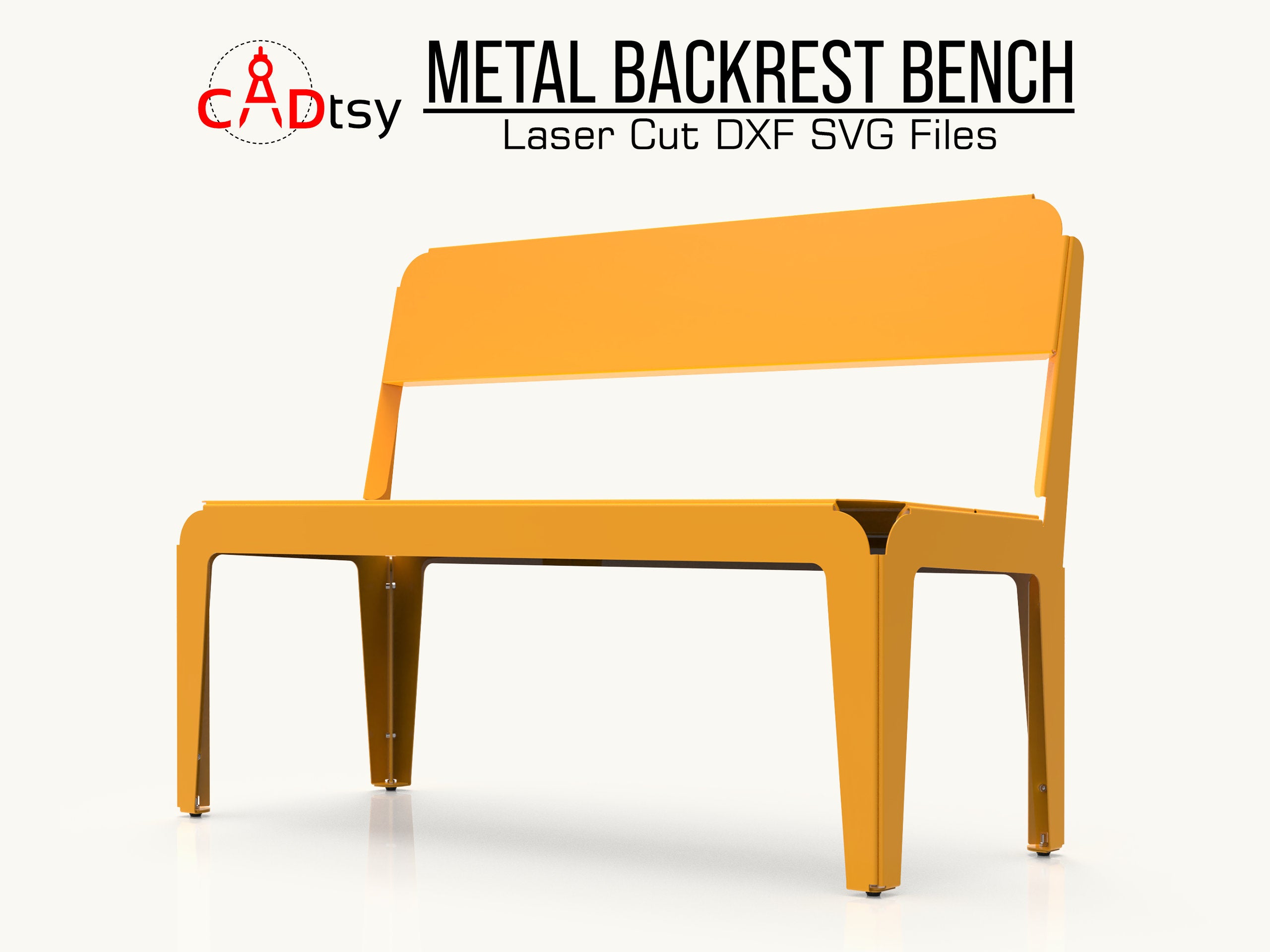 A sleek, modern 1200mm metal bench with a supportive backrest, made from DXF files, shown in a garden setting.