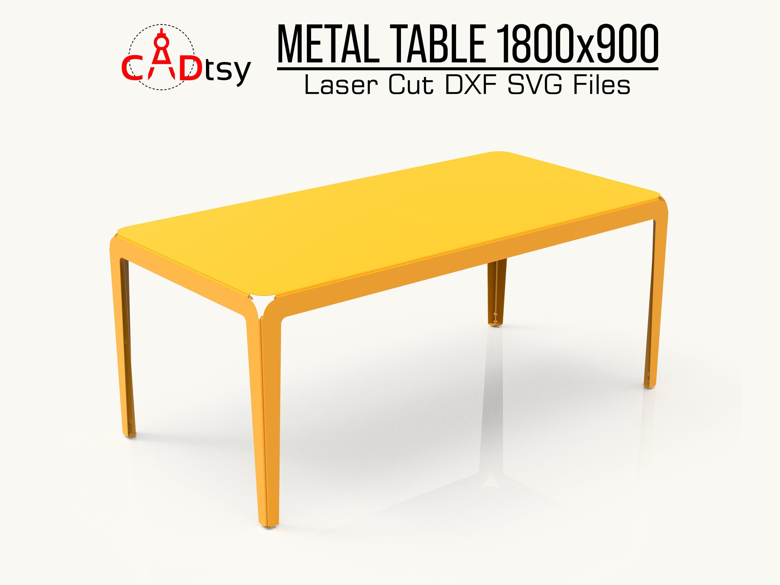 An elegant, modern metal dining table, made from a DXF file, shown fully assembled in a stylish dining room.