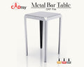 A tall, modern metal bar table, made from a DXF file, shown fully assembled in a stylish setting.