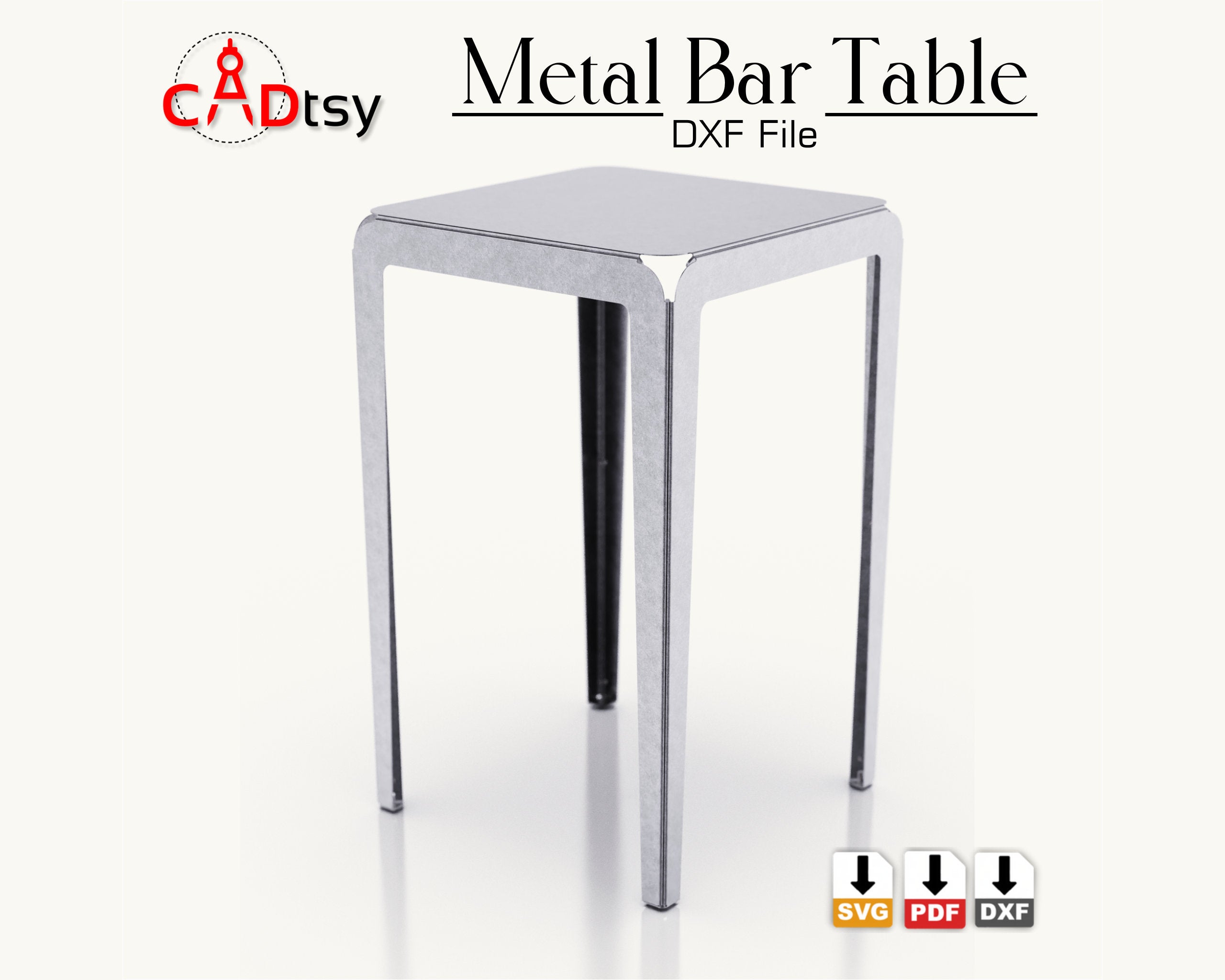 A tall, modern metal bar table, made from a DXF file, shown fully assembled in a stylish setting.
