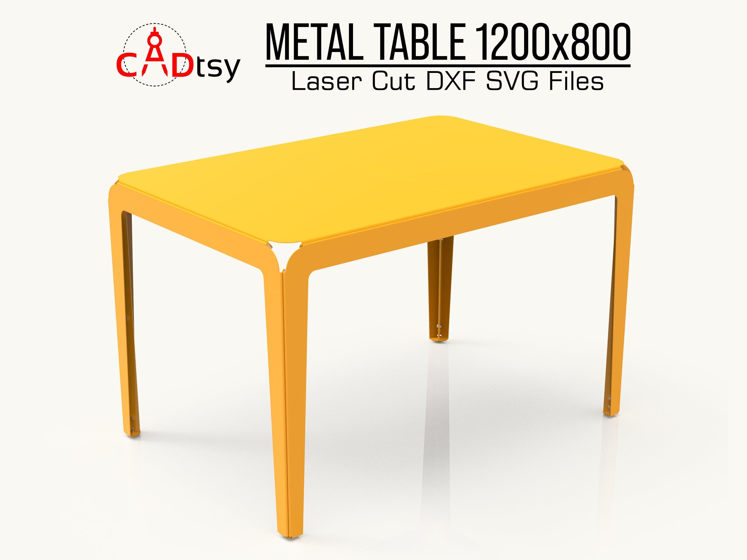 A sleek, modern 1200mm metal table, made from a dxf file, shown fully assembled in a contemporary room.