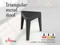 A unique triangle-shaped metal stool, made from a dxf file, shown fully assembled.